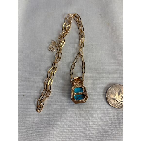 Turquoise Howlite Pendant Necklace Gold Open Chain Southwest Boho Aesthetic NEW - Picture 5 of 7